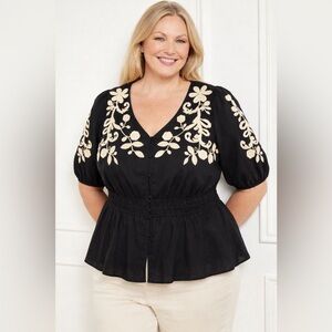 NWT Talbots EMBROIDERED short sleeve SLEEVE LINEN COTTON TOP size 1XP peasant